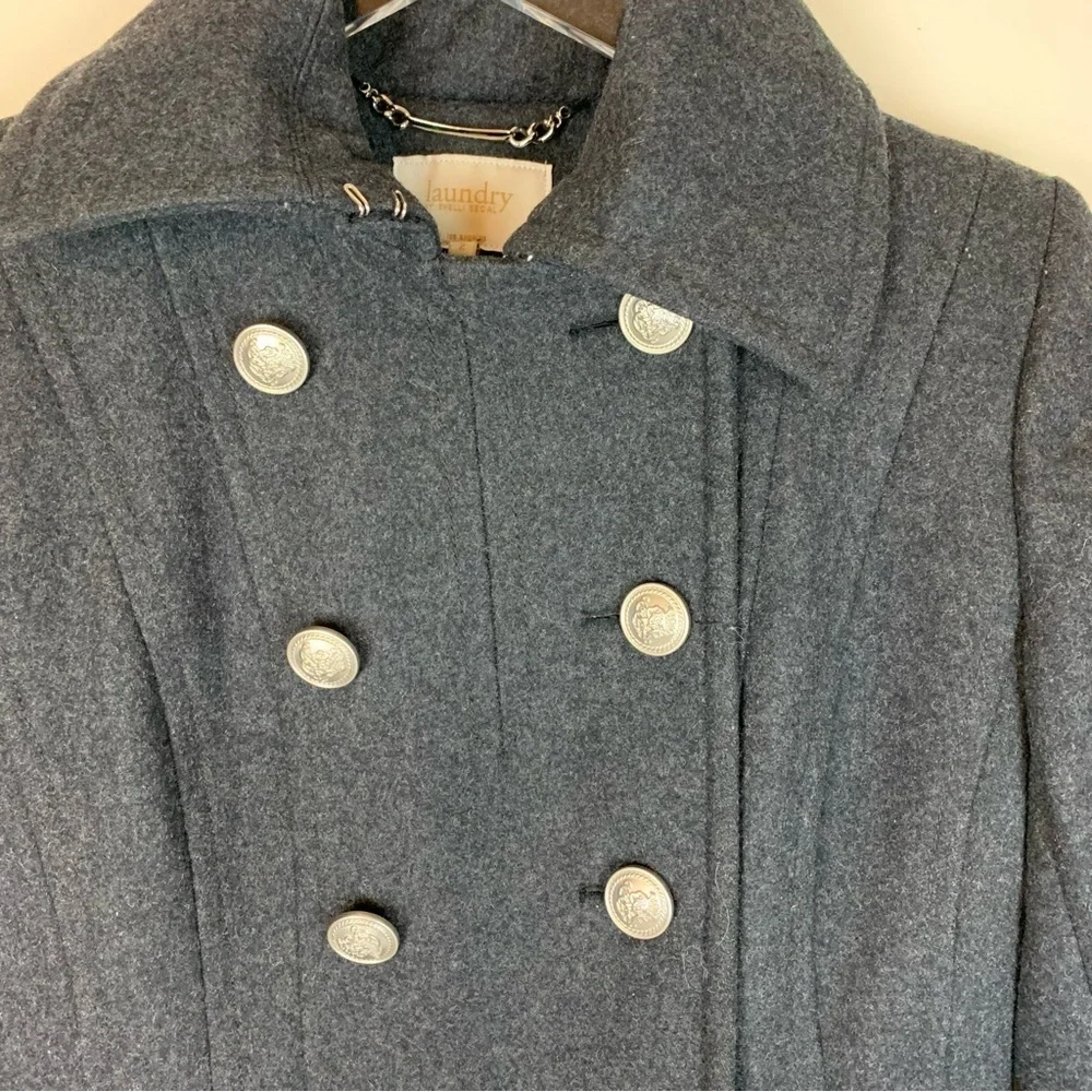 Laundry by Shelli Segal Grey Double Breasted Pea Coat - Sz 2 - Picture 3 of 10